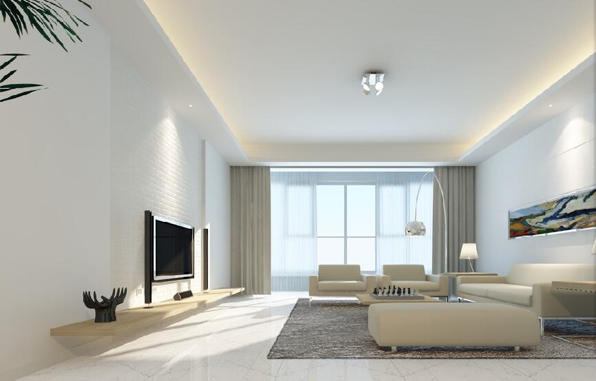哈尔滨群力家园大客厅白色砌砖电视墙简约客厅U形皮沙发效果图
